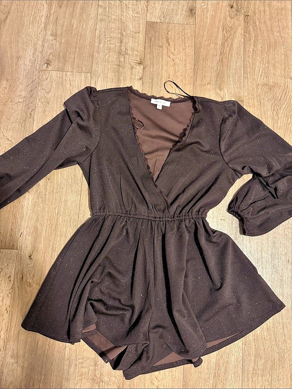 Francesca's Brown Glitter romper Size Medium